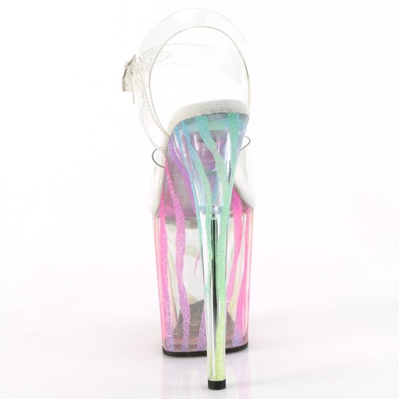 Rainbow Glitter Zebra Platform Clear High Heel Shoes - Picture 4 of 5